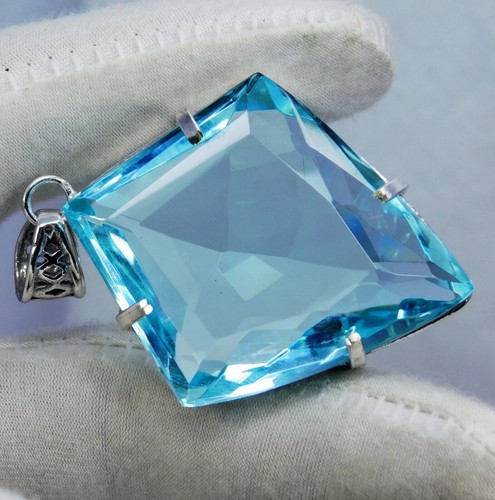98 Ct+ EGL Certified Natural Blue Topaz 925 Solid Silver Pendant AG Gemstone - Picture 3 of 7