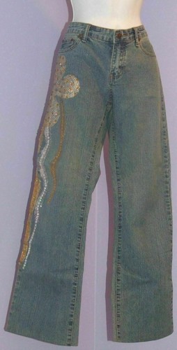 Damenjeans D blau Jeans Pailletten & Glitzer Design am Bein 9