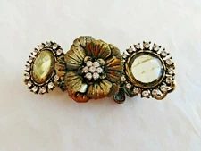 Vtg Retro Look Stretch Bracelet Antiqued Gold Elements with Rhinestones #14329