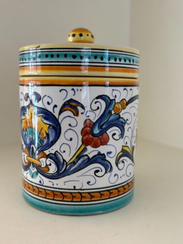 Italienische Deruta Keramik Deckeldose Topf Kanister handbemalt 11 cm h - Bild 2 von 8