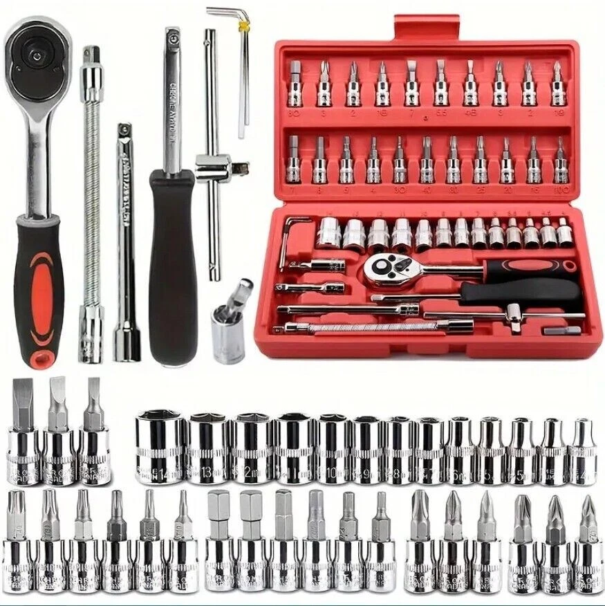 Set Chiavi a bussola da 1/4 di pollice+Cricchetto+Punte PH PZ+Valigetta46 pezzi - Immagine 4 di 4