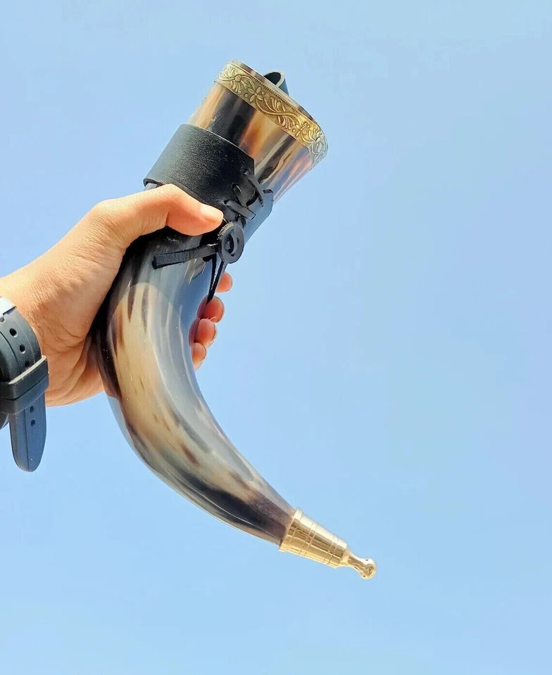 Tasse en corne viking style bière bière bœuf à boire étui en cuir pour... - Photo 2/4