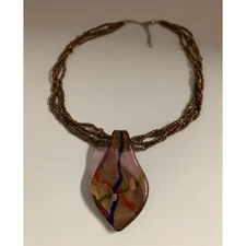 Necklace Copper Color Seed Beads Glass Pendant With Infused Colors