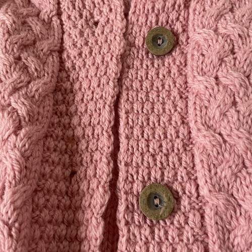 Connemara Knitwear Pink 100% Merino Wool Aran Stitch Button Front Cardigan XXL - Picture 2 of 13