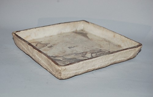 Square ceramic dish, lake, willows and boats, Ogata Kenzan style, antique, Japan - Picture 3 of 6
