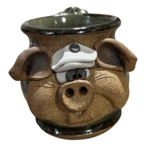 VINTAGE MAHON STONEWARE POTTERY PIG FACE MUG CUP ARTIST SIGNED