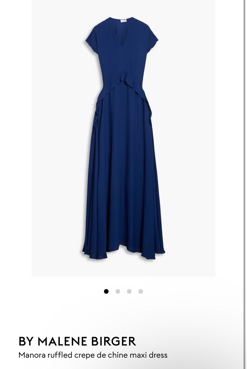 by malene birger blue dress evening color Royal Size 2 Crepe De Chine Maxi Dress Oversized Back Bow Cut in organic cotton Style:7009 Yellow V-neck Ruffles Strap