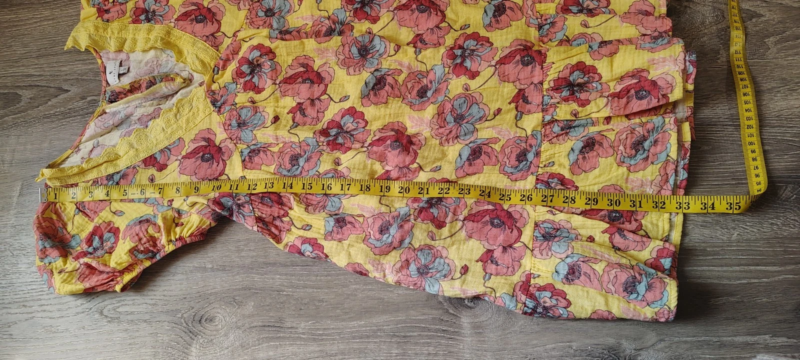 VETEMENTS Abito Camicia Vero Artigianale Tg L 100% Cotone Garza Floreale Scollo V Manica Corta a Livelli