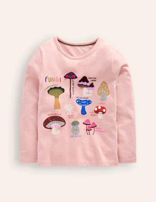 Mini Boden Fungi Shirt Embroidered Printed Pink NWT New 4-5