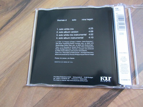 THOMAS D NINA HAGEN Solo OOP 1998 GERMANY CD single - Picture 2 of 3