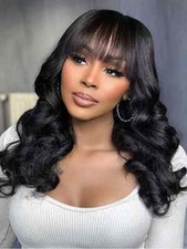 Body Wave Short Bob Human Hair Wigs With Bangs Glueless Full Machine Made Wigs