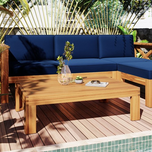 Outdoor Backyard Patio Wood 5-Piece Sectional Sofa Seating Group Set w Cushions - Picture 38 of 60