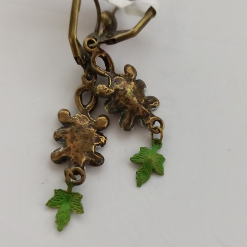 Michal Negrin Earrings Floral Pink Crystal Enamel Vintage Dangle NWT Romantic - Picture 5 of 10