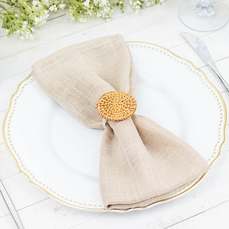 4 Natural 2 in Round Woven Rattan Design Metal NAPKIN RINGS Party Decorations - Image 3 of 4