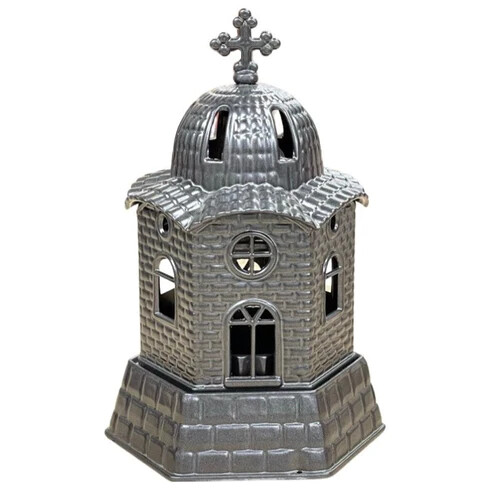 6 3/4" Various Colors Church Design Greek Orthodox Standing Metal Vigil Oil Lamp - Picture 11 of 14