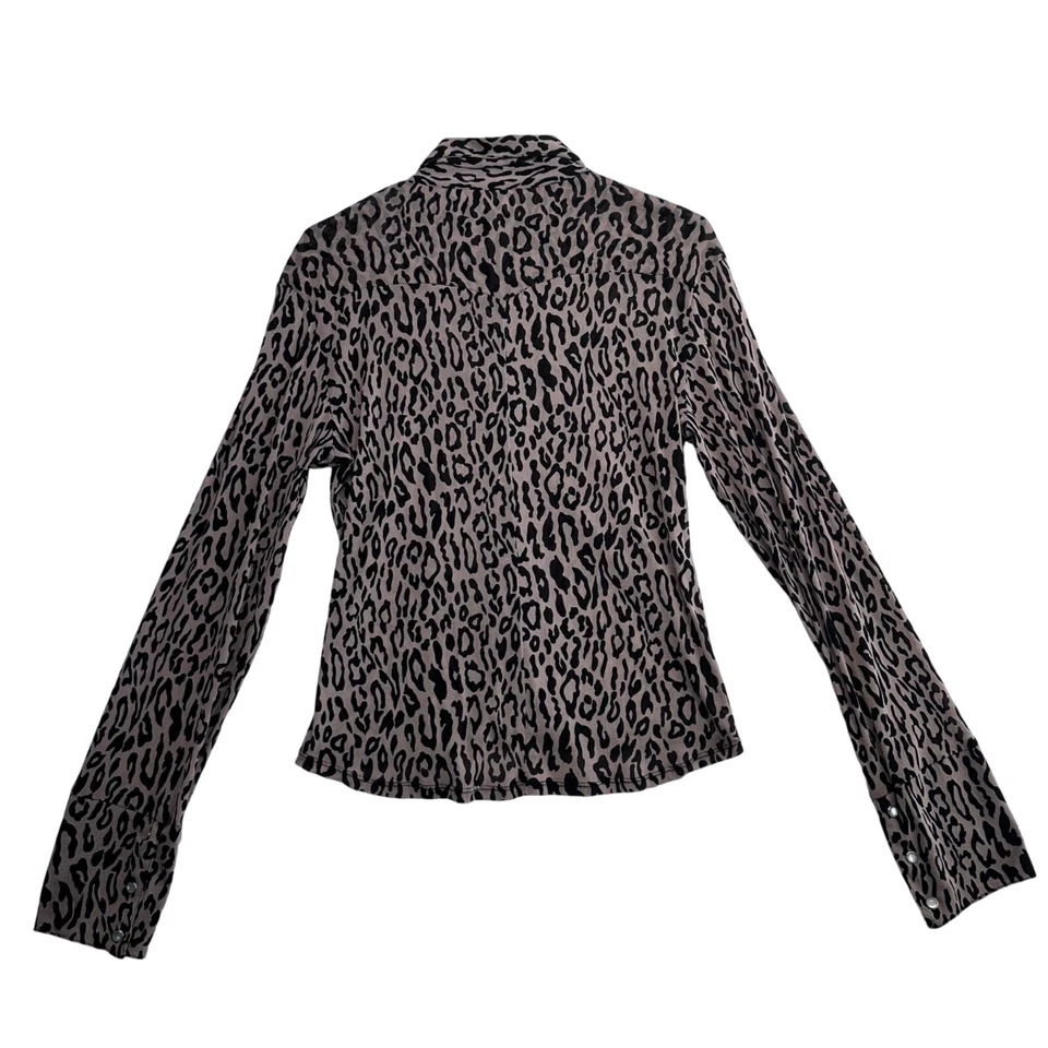 Camisa Newport News Malla Nylon Estampado Leopardo Western Botón a Presión Mujer Talla L Foto 3 de 4