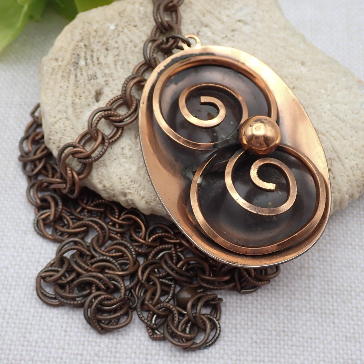 Vintage Copper Abstract Huge Swirl Pendant 18