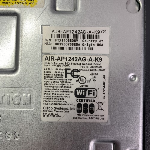 Cisco Aironet AIR-AP1242AG-A-K9, Version 1,802.11A/B/G Access Point - 第 5/5 張圖片