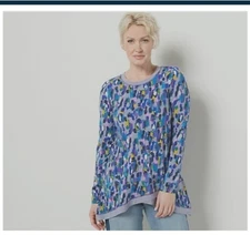 #1607 LOGO by Lori Goldstein Rayon 230 Printed Top w/ Crossover Hem Size XXS