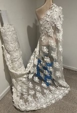 Off White 3D Beaded Sequins Embroidered Lace Fabric 50 Width Sold By The Yard