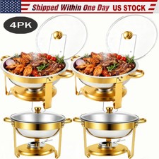 4PC Round Chafers Buffet Sets 5Qt 316 Stainless Steel Chafing Dish Gold Silver