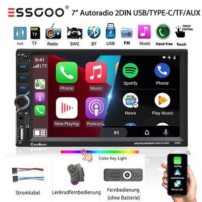 Autoradio Doppel 2 DIN 7'' Wireless Carplay Android Auto Bluetooth USB AUX Type-C