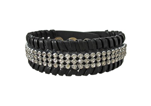 Zeckos Black Vinyl Clear Rhinestone Accented Bracelet Wristband