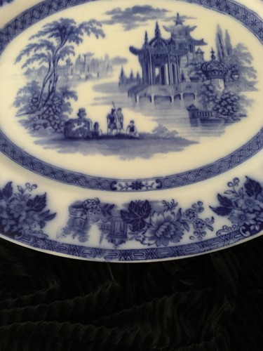 Doulton Burslem 17 1/4" Oval Flow Blue Serving Platter Madras Pattern c.1891 - Picture 2 of 10