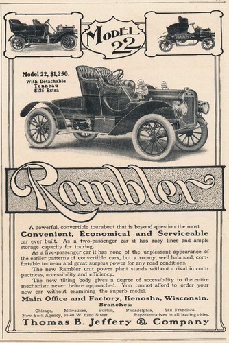 Magazine Ad - 1907 - Rambler Motor Car Co. - Kenosha, WI - Model 22