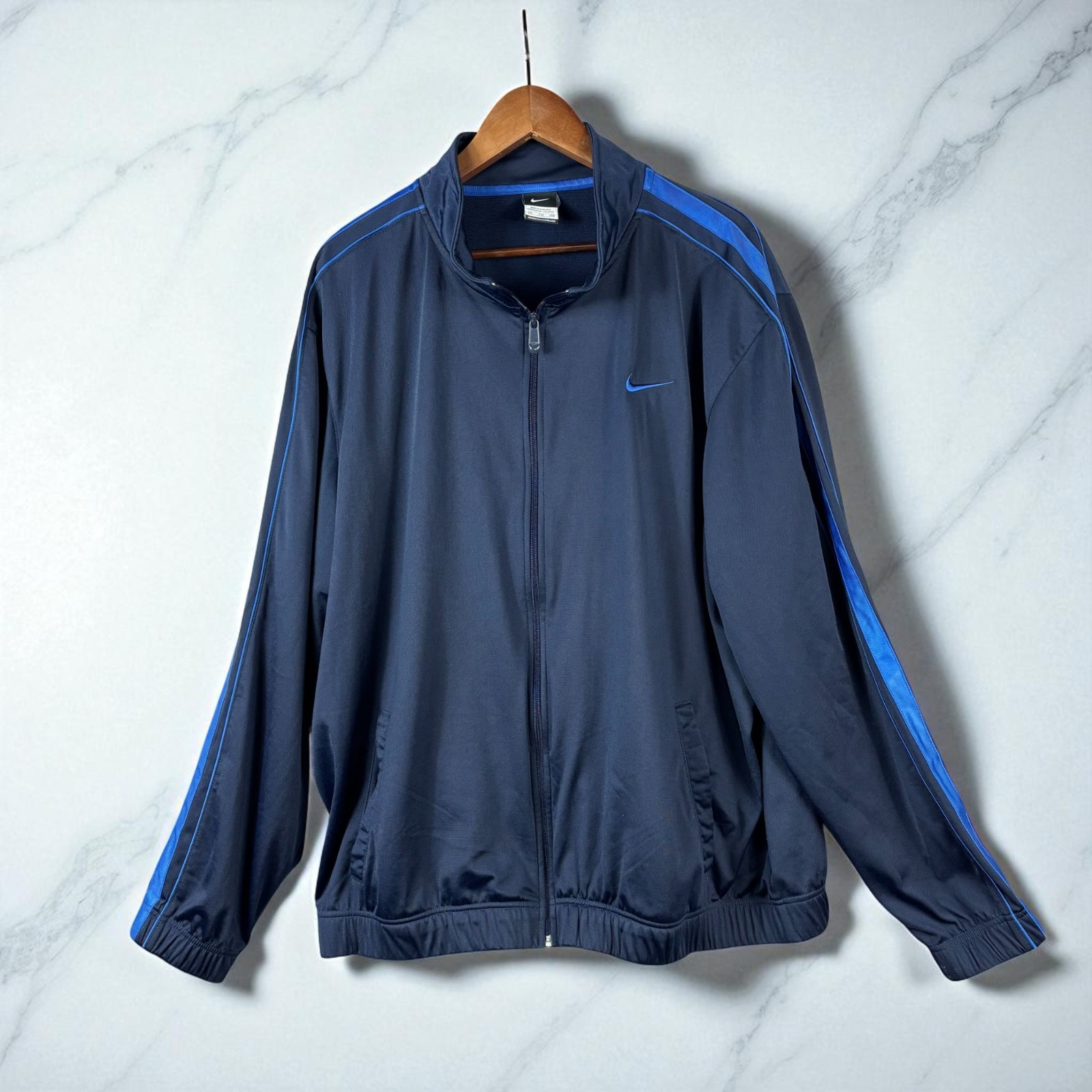 SACAI X NIKE Giacca Nike uomo XXL blu poliestere pista full zip finto collo logo swoosh Y2K