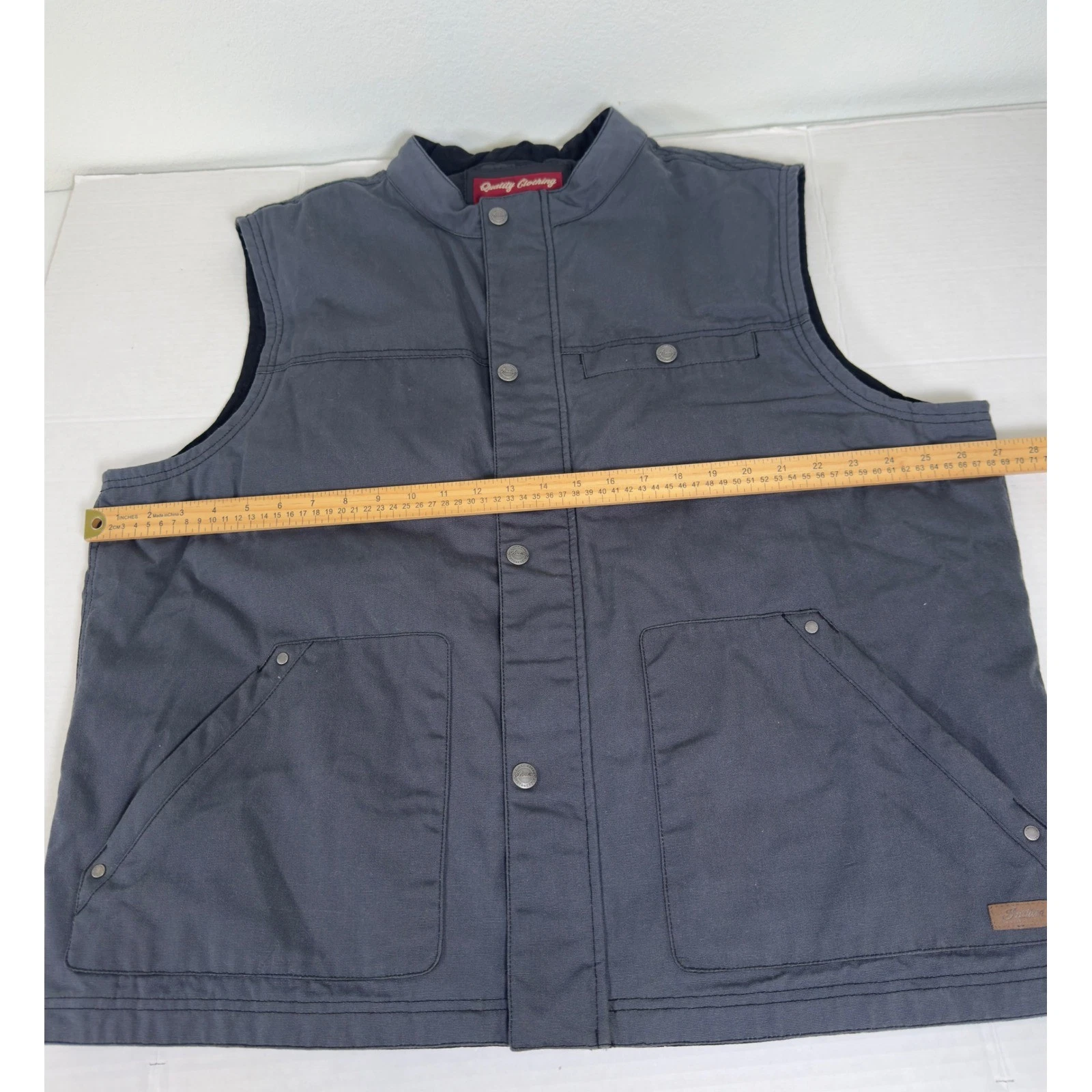 Indian Motorcycle Vest Mens 2XL Gray Canvas Snap Front Padded Logo - product detail image 6