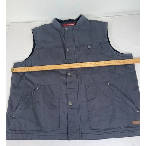 Indian Motorcycle Vest Mens 2XL Gray Canvas Snap Front Padded Logo image 6