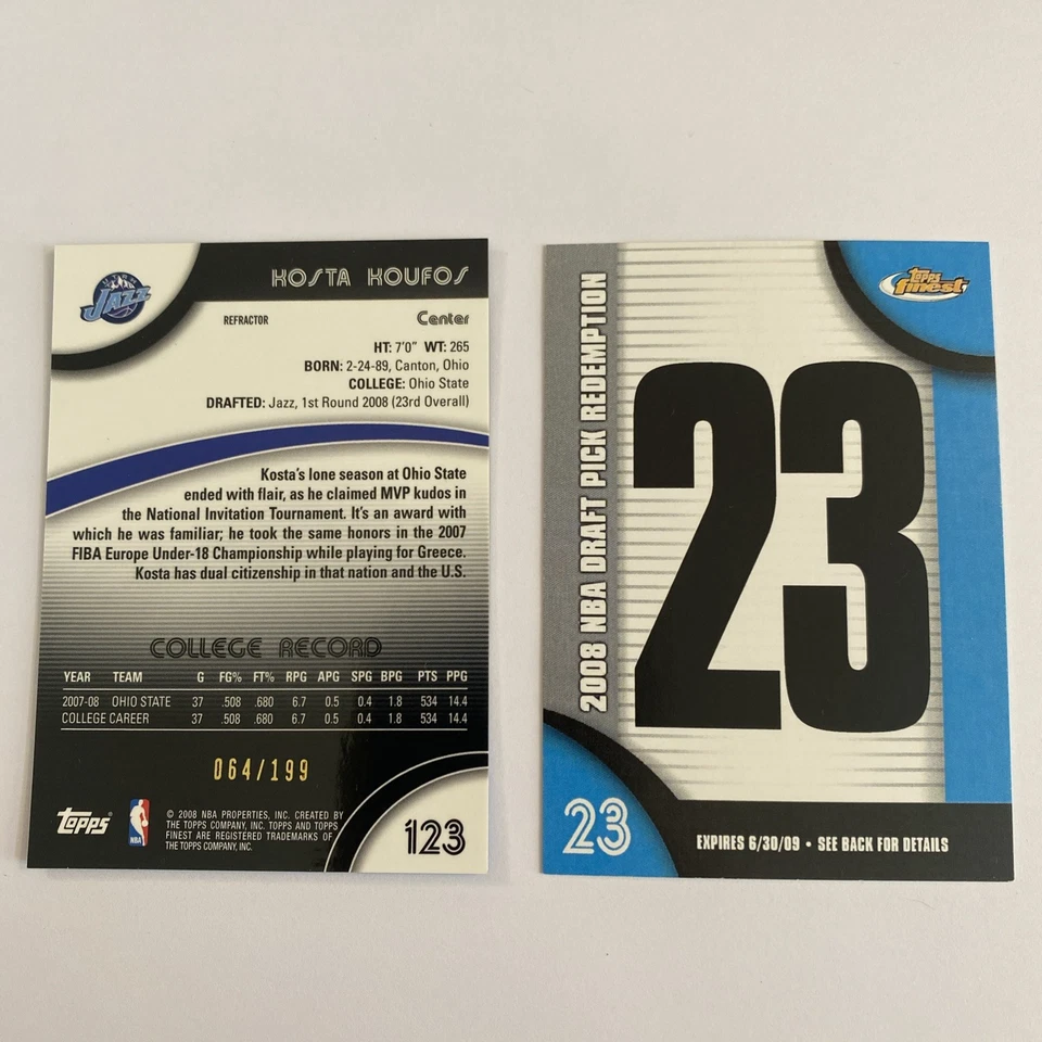 Kosta Koufos Finest Blue Refractor (RC) 2007-08/199 con canje original Foto 2 de 3