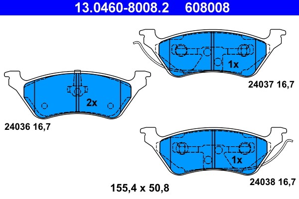 Bremsbelagsatz FÜR Chrysler Voyager IV (Rg, Rs) - ATE 13.0460-8008.2-image
