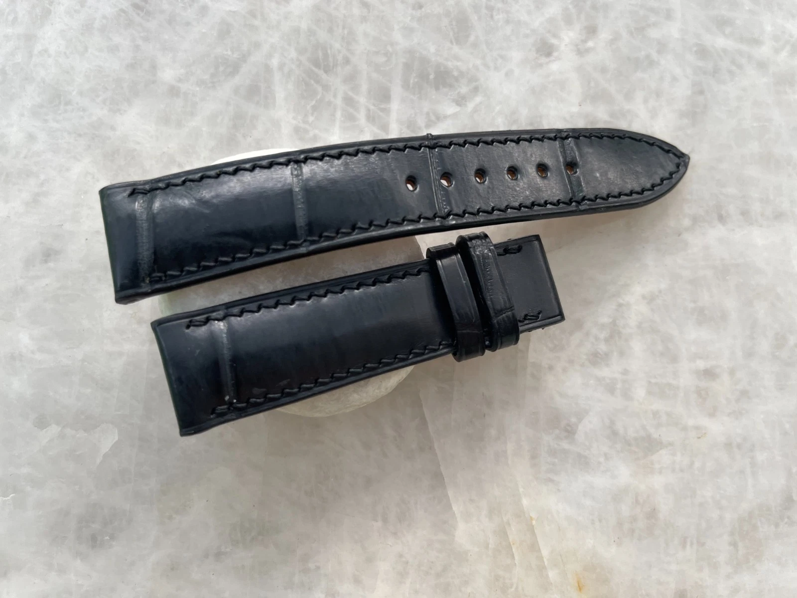 20mm/18mm Black Alligator Crocodile Print Leather Watch Strap Band