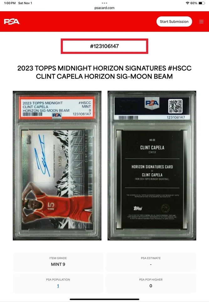 🔥2023 Topps Midnight Horizon Signature Moon Beam 17/50 Clint Capela 🔥Psa 8  - Image 3 of 4