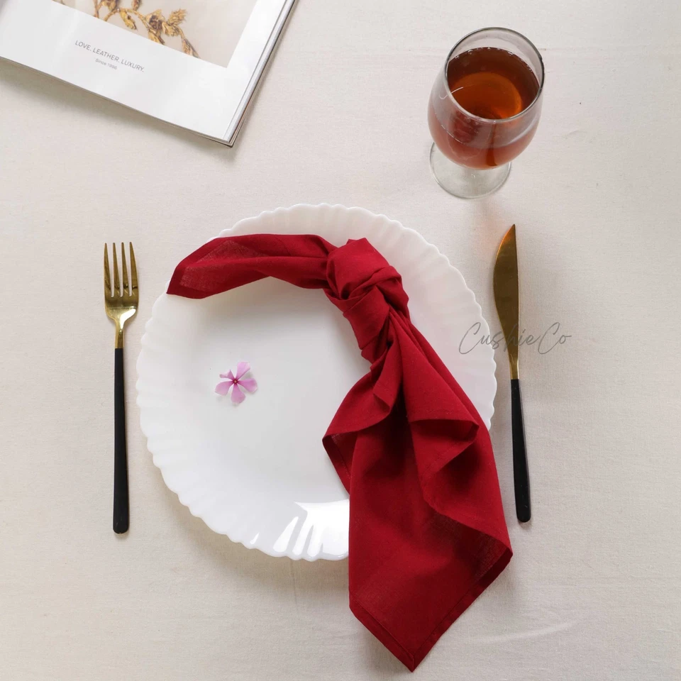 Handmade Cotton Red Napkin Set of 20 Pcs Wedding Napkin Table Decor,Bulk Napkin - Image 2 of 4