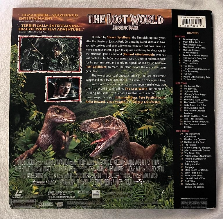 The Lost World: Jurassic Park 1997 Laserdisc Set Widescreen Jeff