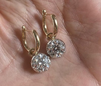 14K Gold Unique 2.00Ct Round 100% Natural Diamond Solitaire Drop/Dangle Earrings