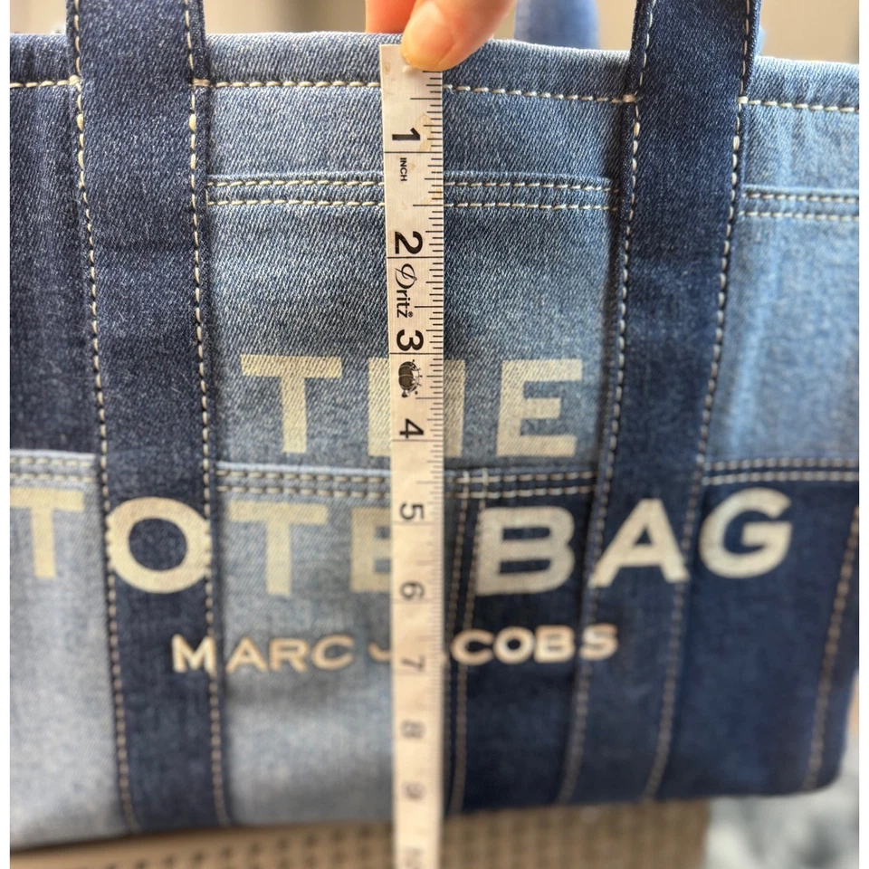 Bolso de Mano Marc Jacobs The Denim Patchwork Azul Lona Cuero Borde Asa Superior Foto 4 de 4