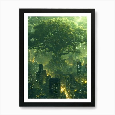Fantasy Tree In The Middle 5 Art Pr Framed Wall Art Poster Canvas Print Picture