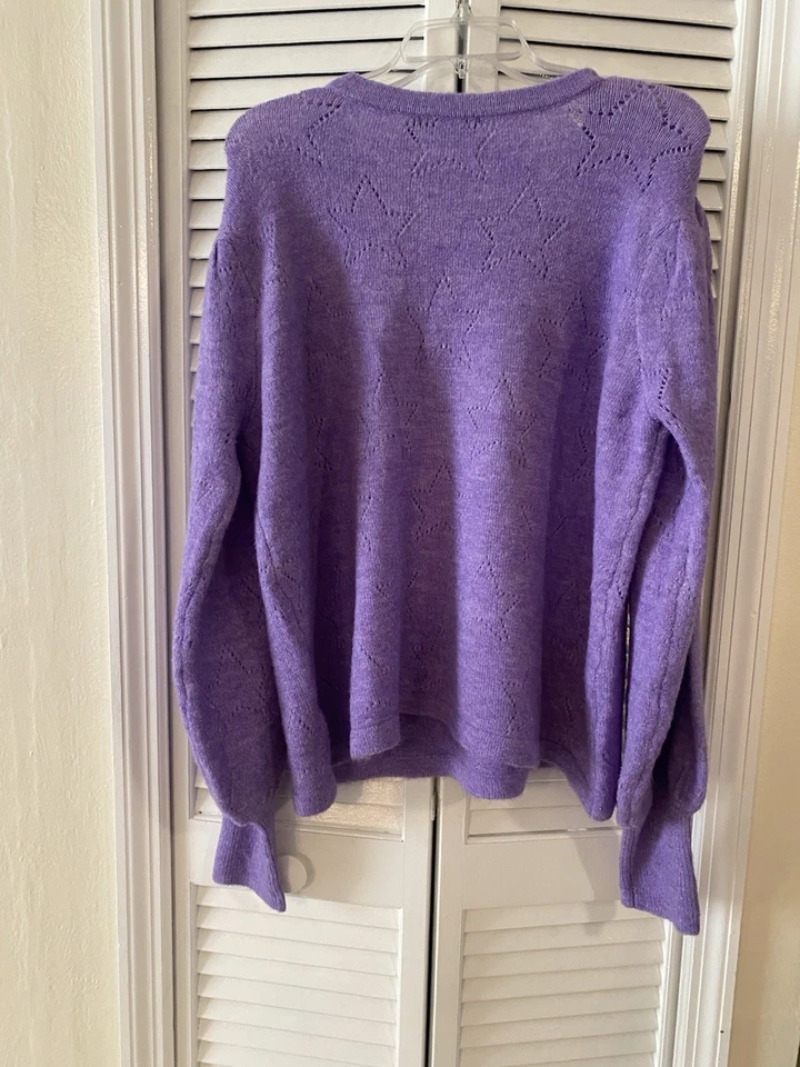 Womens New York & Company Sweater SZ XXL Purple Long Sleeve Cozy Fall Stars - Image 2 of 4