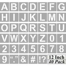 Alphabet Letter and Number Stencils 12 Inch - 40 Pack Large 12 Inch, White
