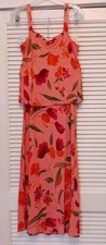 Vintage Carole Little 2Pc Maxi Skirt Camisole Set Coral Fuschia woman's Size 10