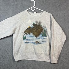 Lee Sweatshirt Mens L Grey Sturdy Sweats Bald Eagle Graphic 90s Vintage USA Made