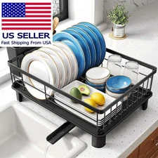 Dish Drying Rack - Small for Kitchen Counter, Stainless Steel Black