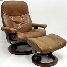 Ekornes Stressless Large CONSUL Caramel Leather Swivel Recliner Chair  Ottoman