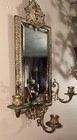 Antique Pair Of 1880s Ornate  Brass Sconces Beveled Mirrors 3 Candleholders Each — photo 4