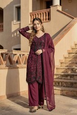 New Designer Wine Faux Georgette Top Palazzo With Dupatta For Function Wear