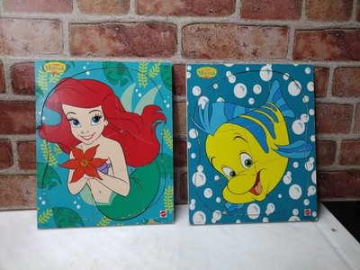 Lot of 2 - Disney's The Little Mermaid Wooden Puzzles - Vintage Mattel -Flounder